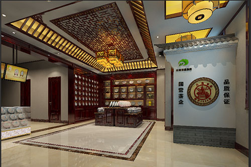 松江古朴典雅的中式茶叶店大堂设计效果图